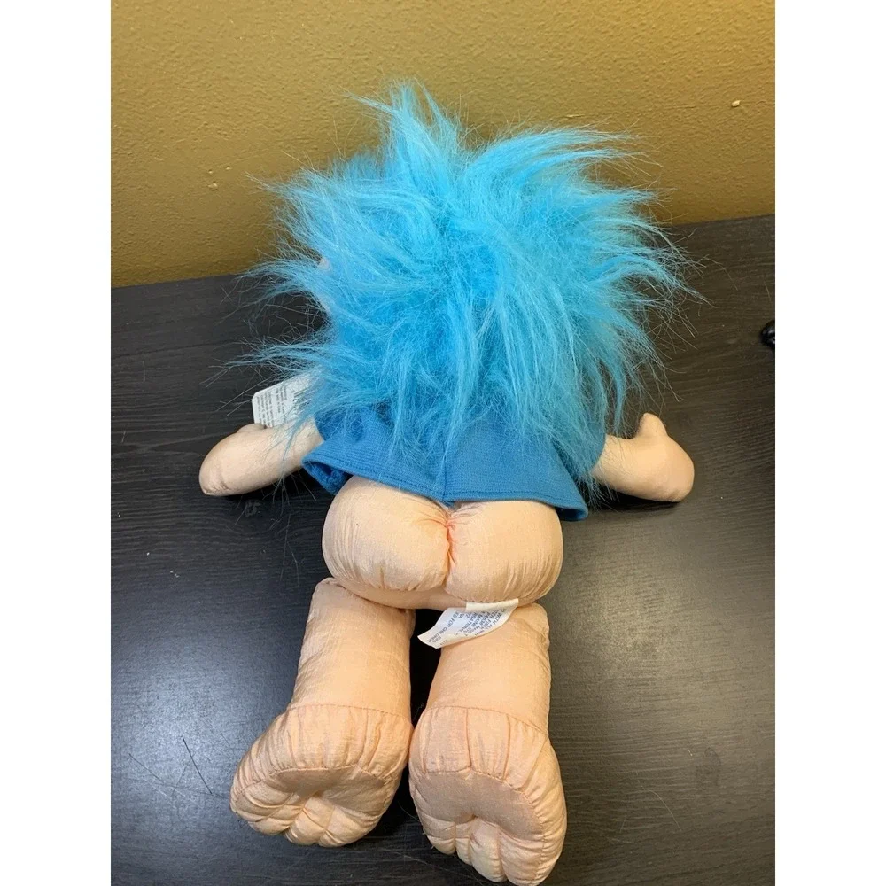 Vintage DanDee Lucky Troll Soft Stuffed Doll Nylon 11 inch Blue Shirt